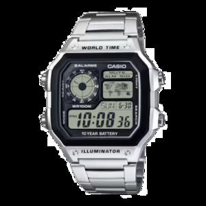 Casio Digital Illuminator Watch Silver and Black AE1200WHD-1A